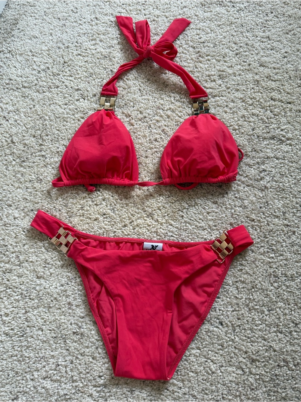 NWOT Red Halter Bikini Set with Gold Accent